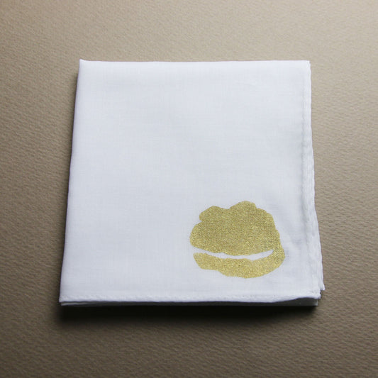 Cream Puff Handkerchief Hand Print White TAMARUSAN