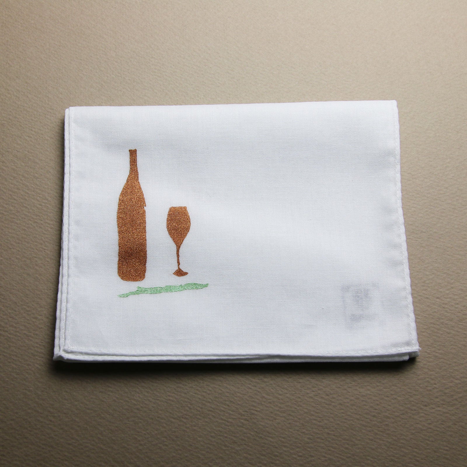 Wine Bottle Glass Handkerchief Hand Print White TAMARUSAN