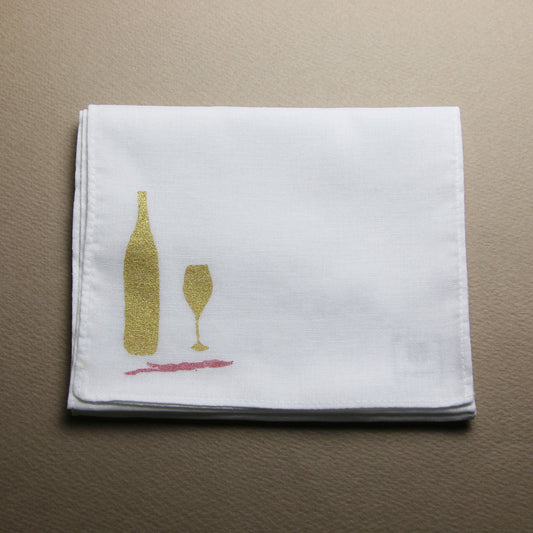 Wine Bottle Glass Handkerchief Hand Print White TAMARUSAN