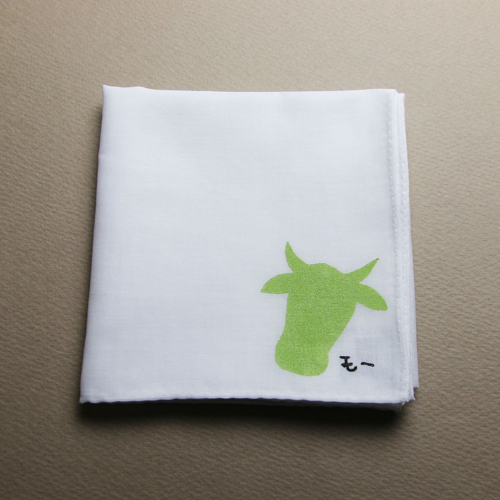 Cow Handkerchief Hand Print White TAMARUSAN
