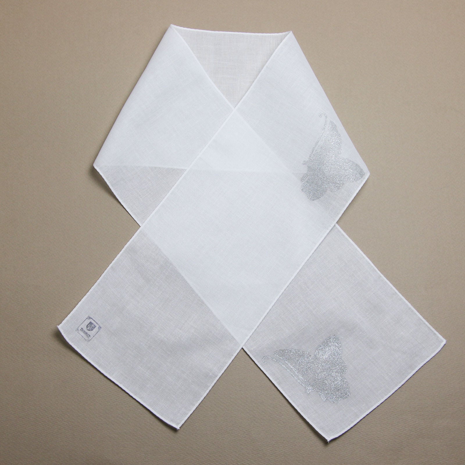 Handkerchief Butterfly Hand Print White TAMARUSAN