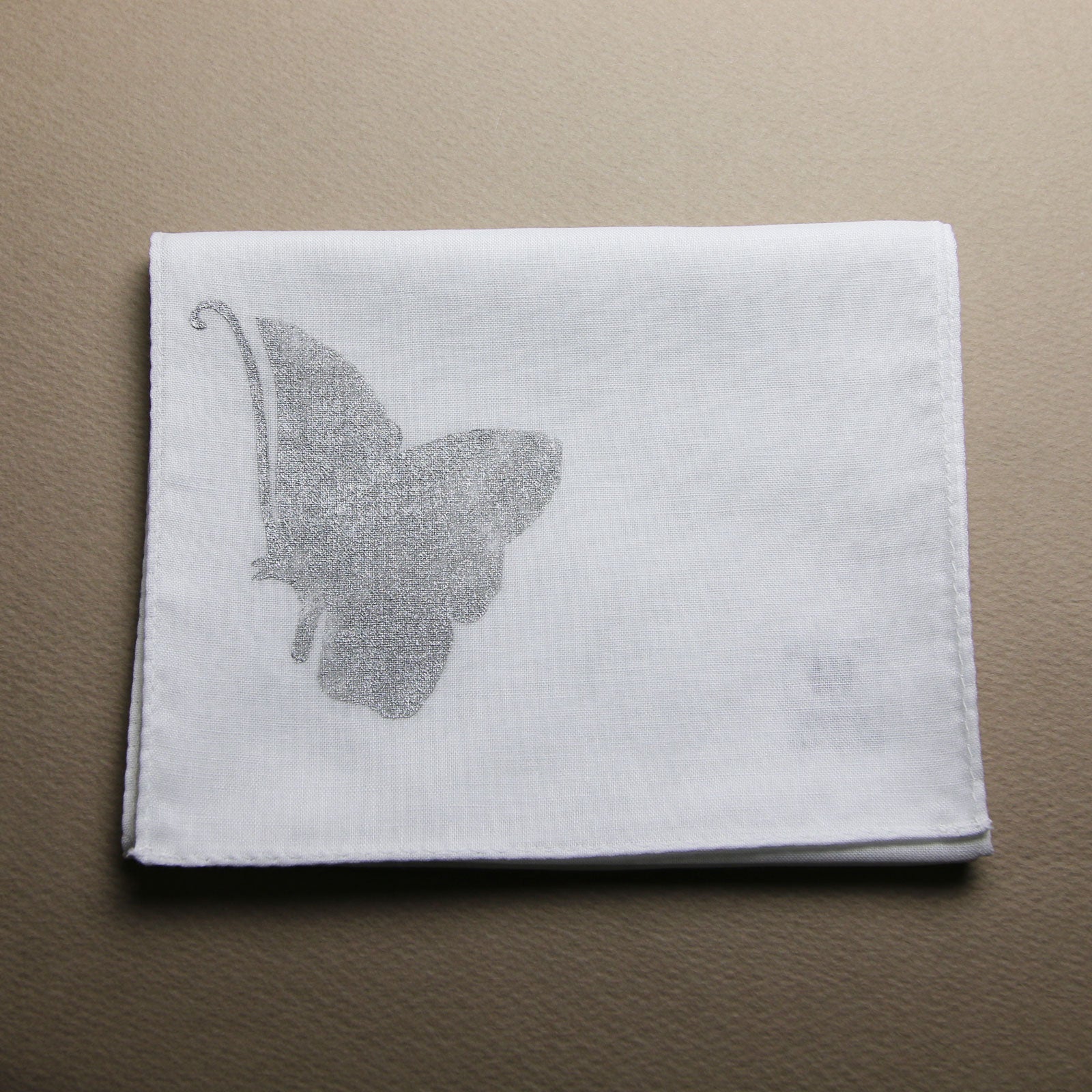 Handkerchief Butterfly Hand Print White TAMARUSAN