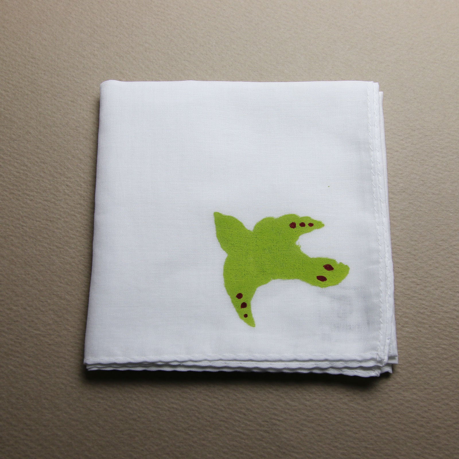 Bird Handkerchief Hand Print White TAMARUSAN