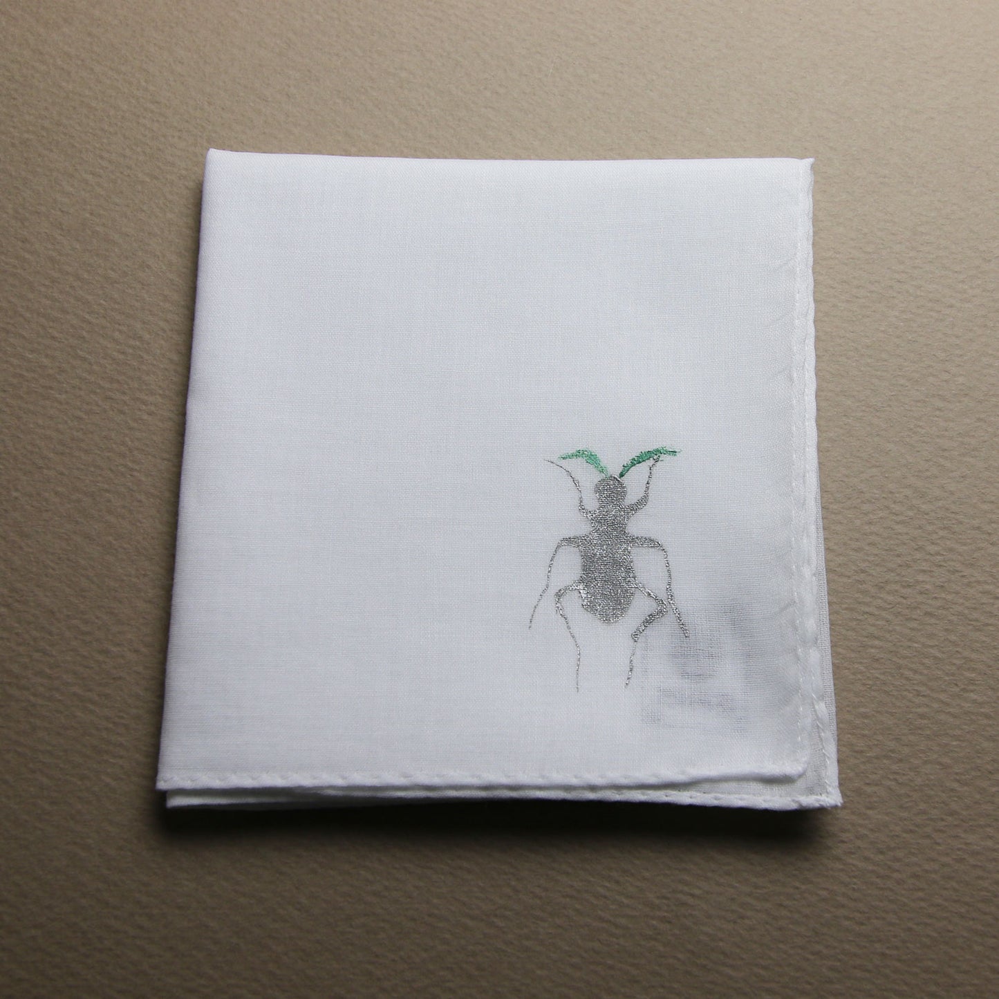 Tiger Beetle Handkerchief Hand Print White TAMARUSAN