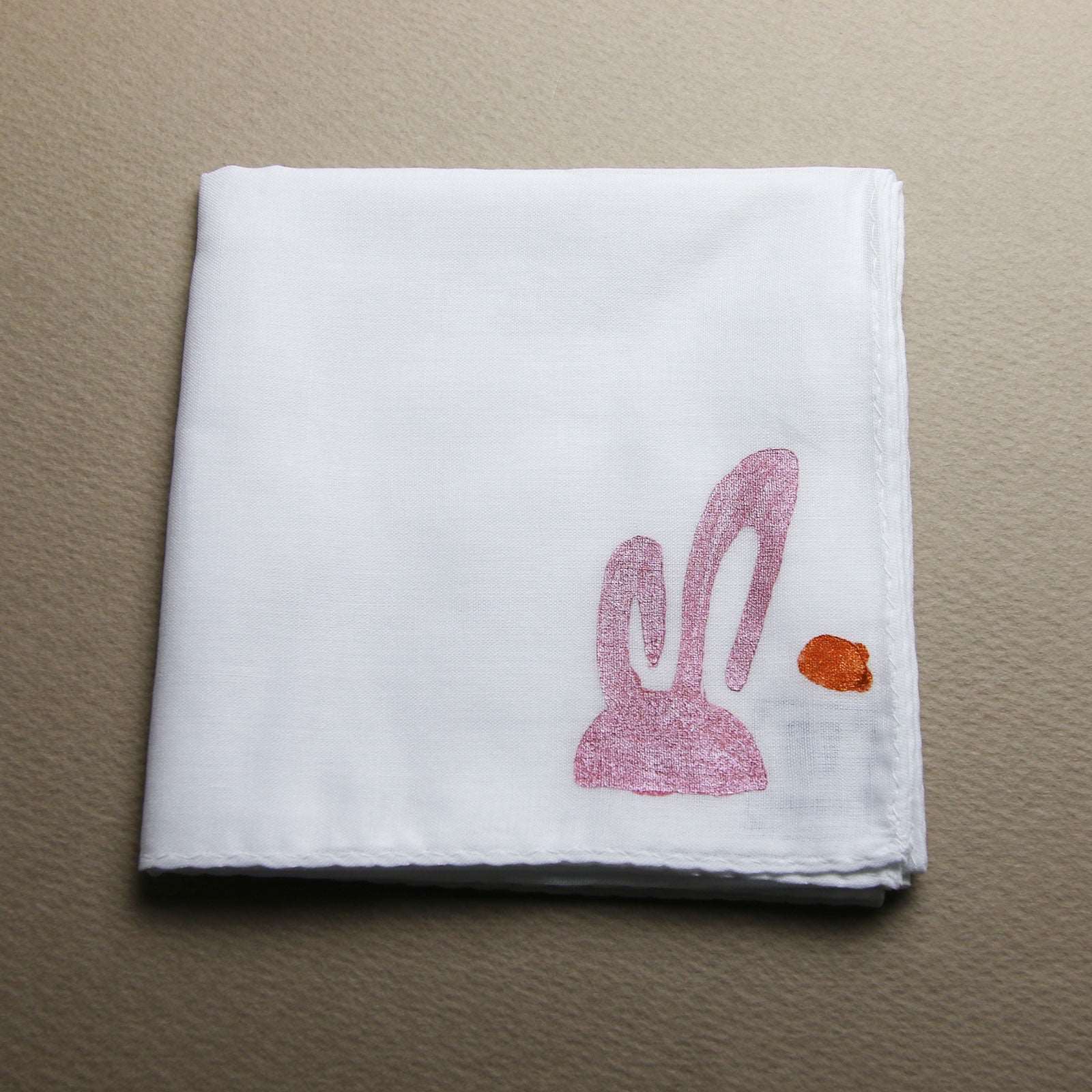 Rabbit Handkerchief Hand Print White TAMARUSAN