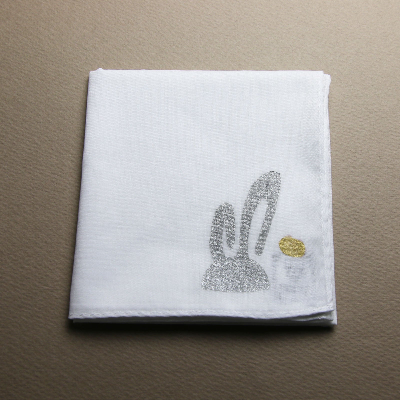 Rabbit Handkerchief Hand Print White TAMARUSAN