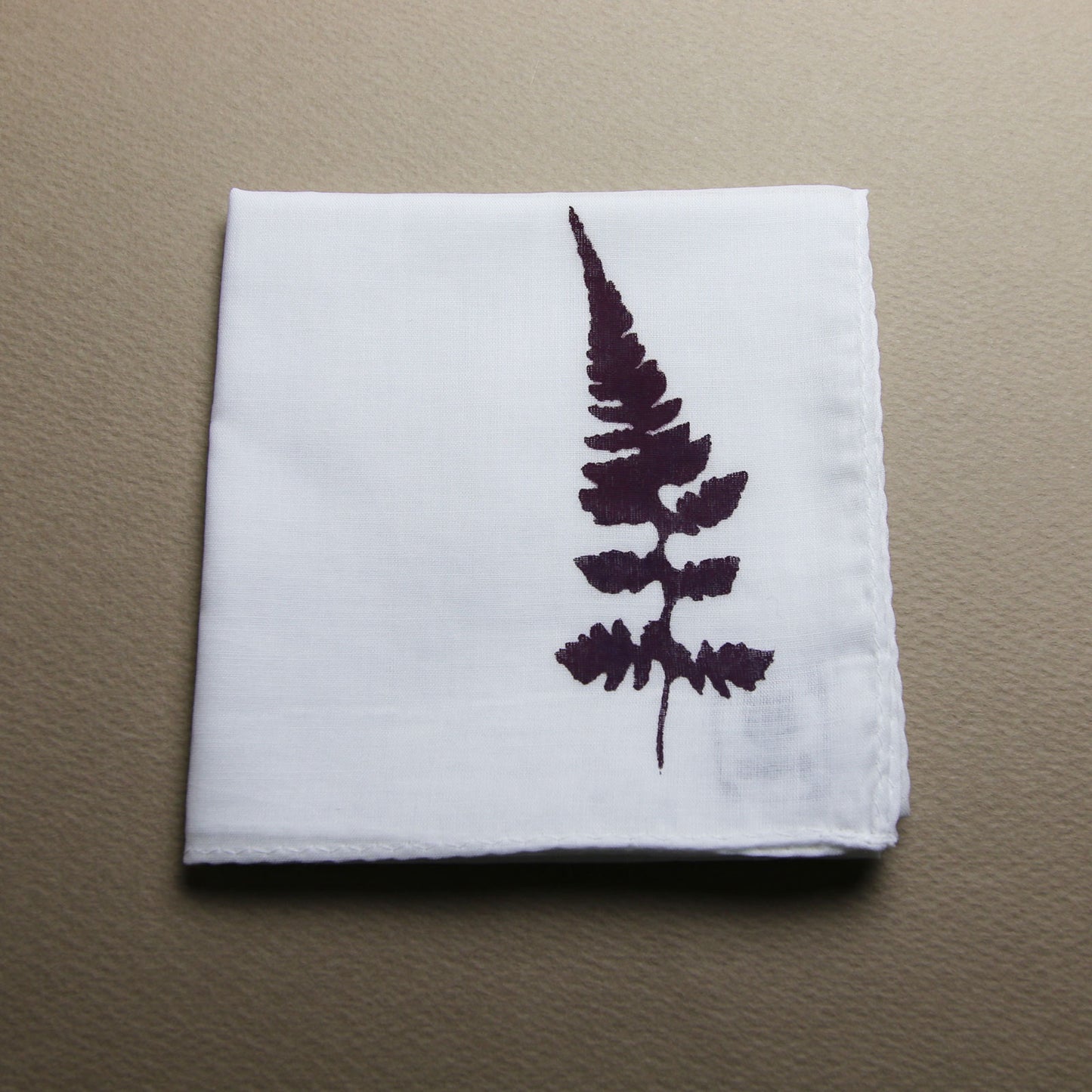 Fern Handkerchief Hand Print White TAMARUSAN
