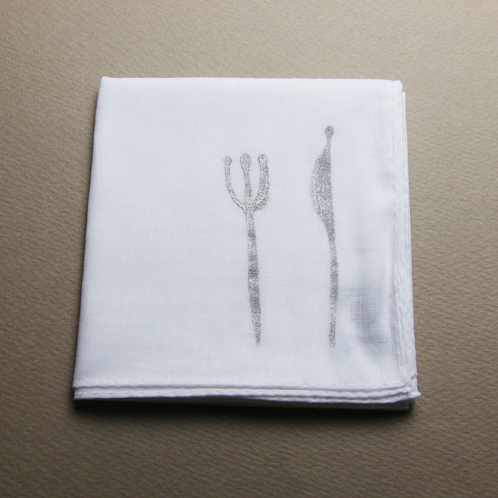 Knife Folk Handkerchief Hand Print White TAMARUSAN