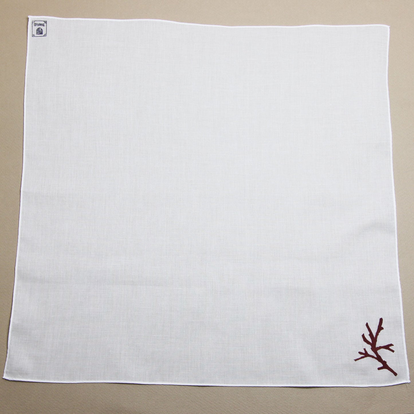 Handkerchief Coral Hand Print One Point White TAMARUSAN