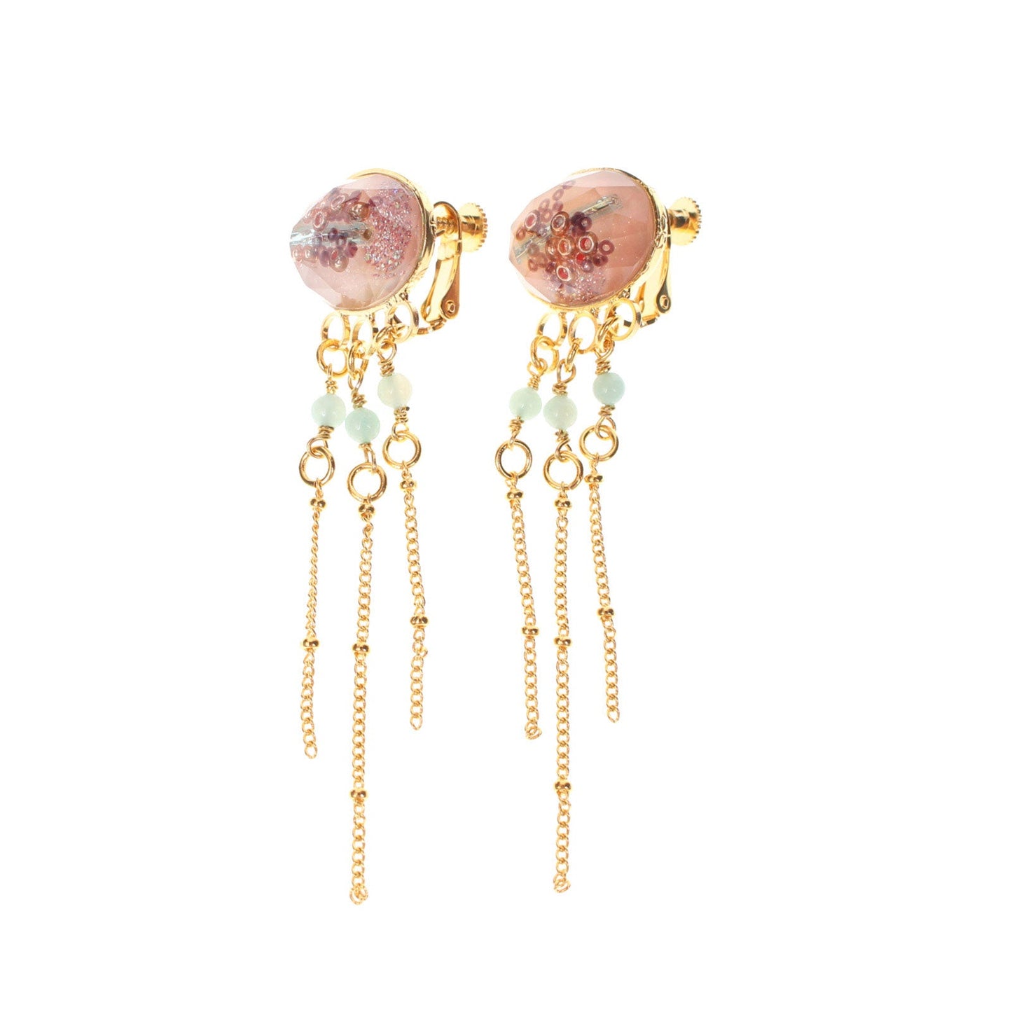 Earrings Gold Chain Pink Amazonite TAMARUSAN