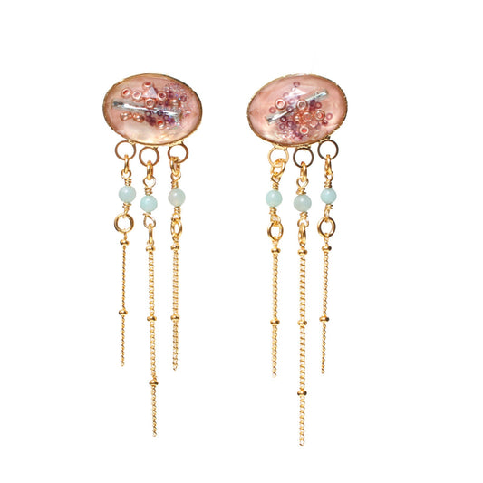 Earrings Gold Chain Pink Amazonite TAMARUSAN