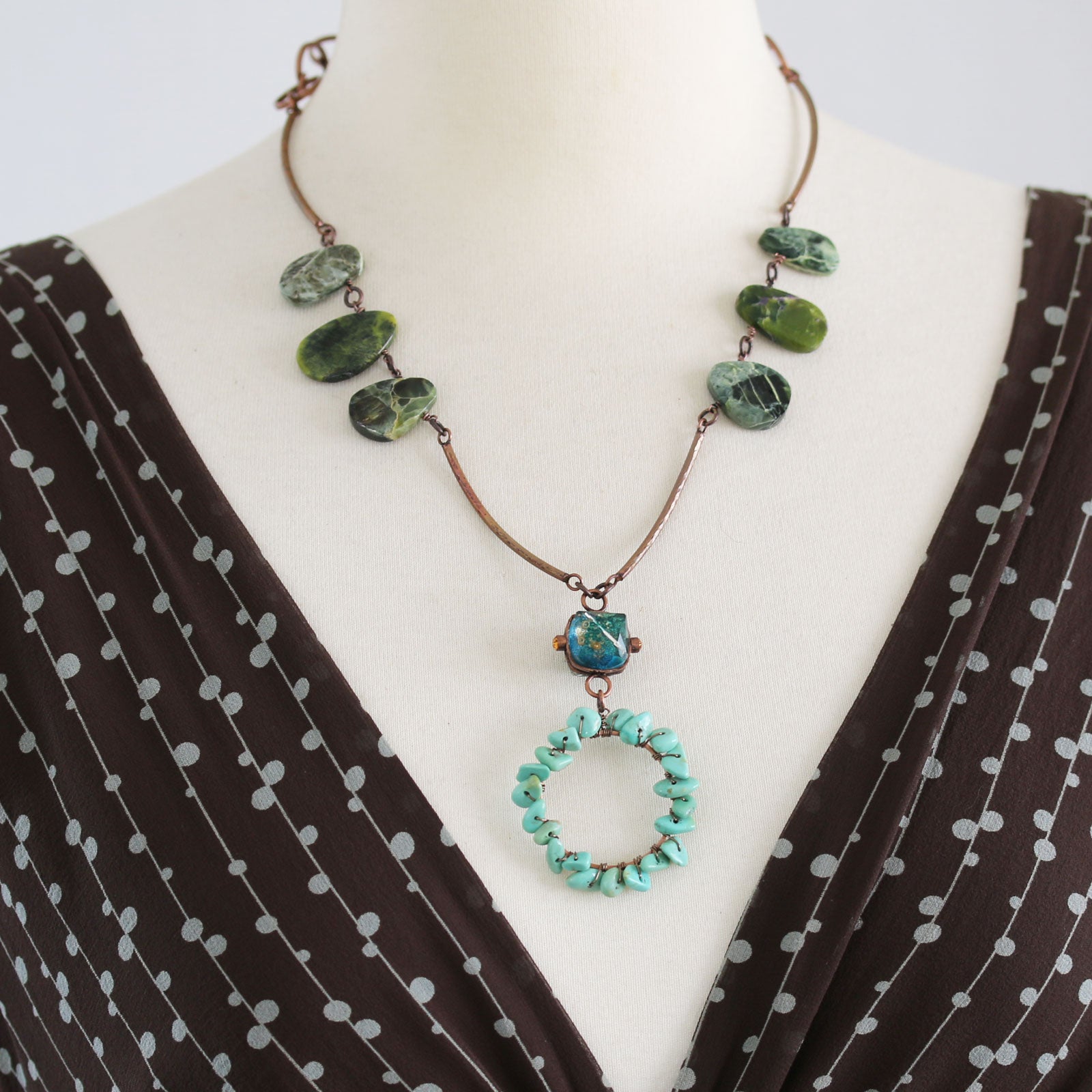 Glasses Holder Necklace Leather Turquoise Green TAMARUSAN
