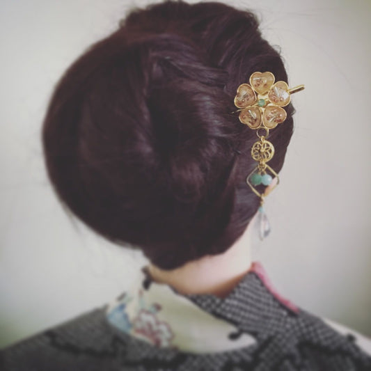 One Stick Hairpin Flower Gold Pink TAMARUSAN
