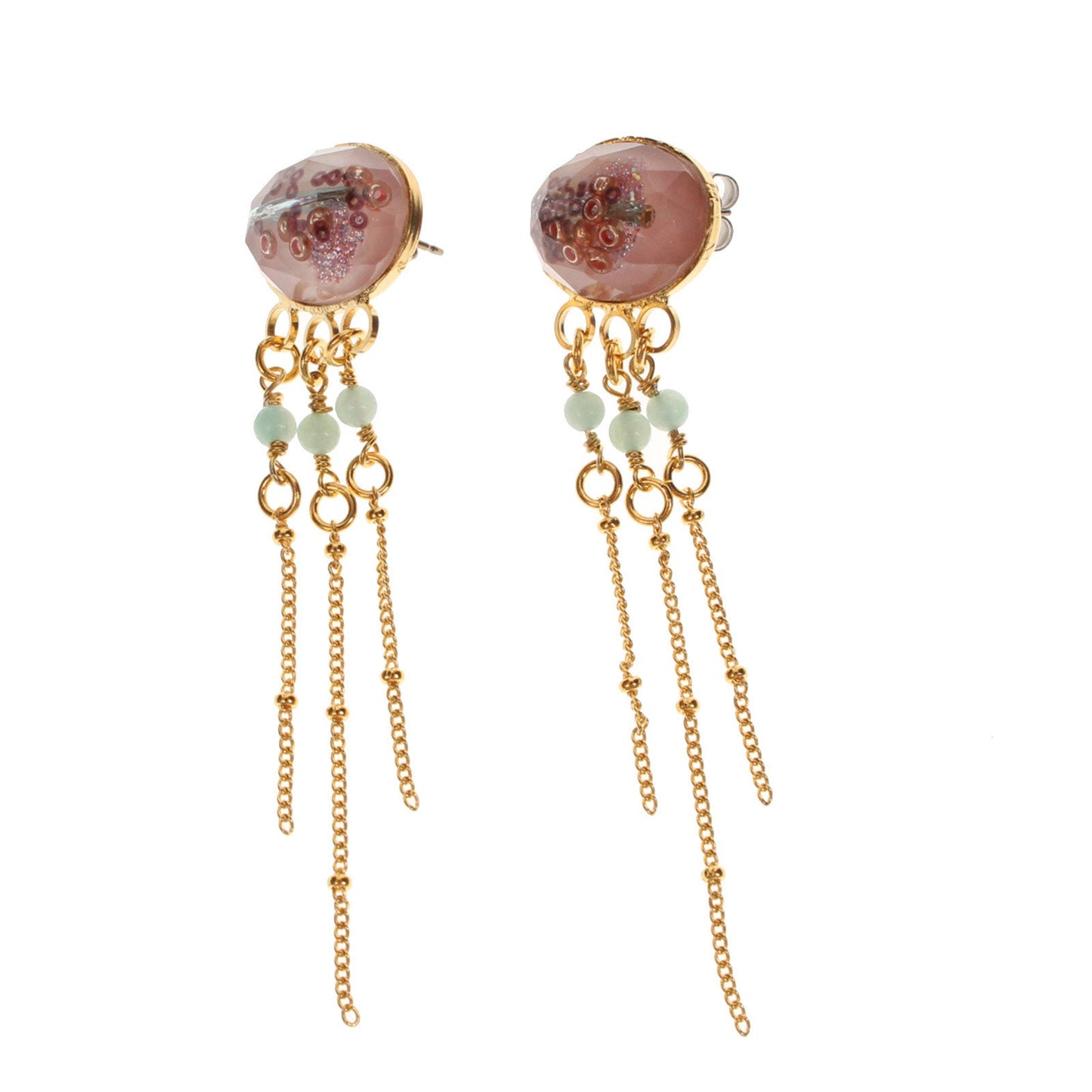 Pierced Earrings Gold Chain Pink TAMARUSAN