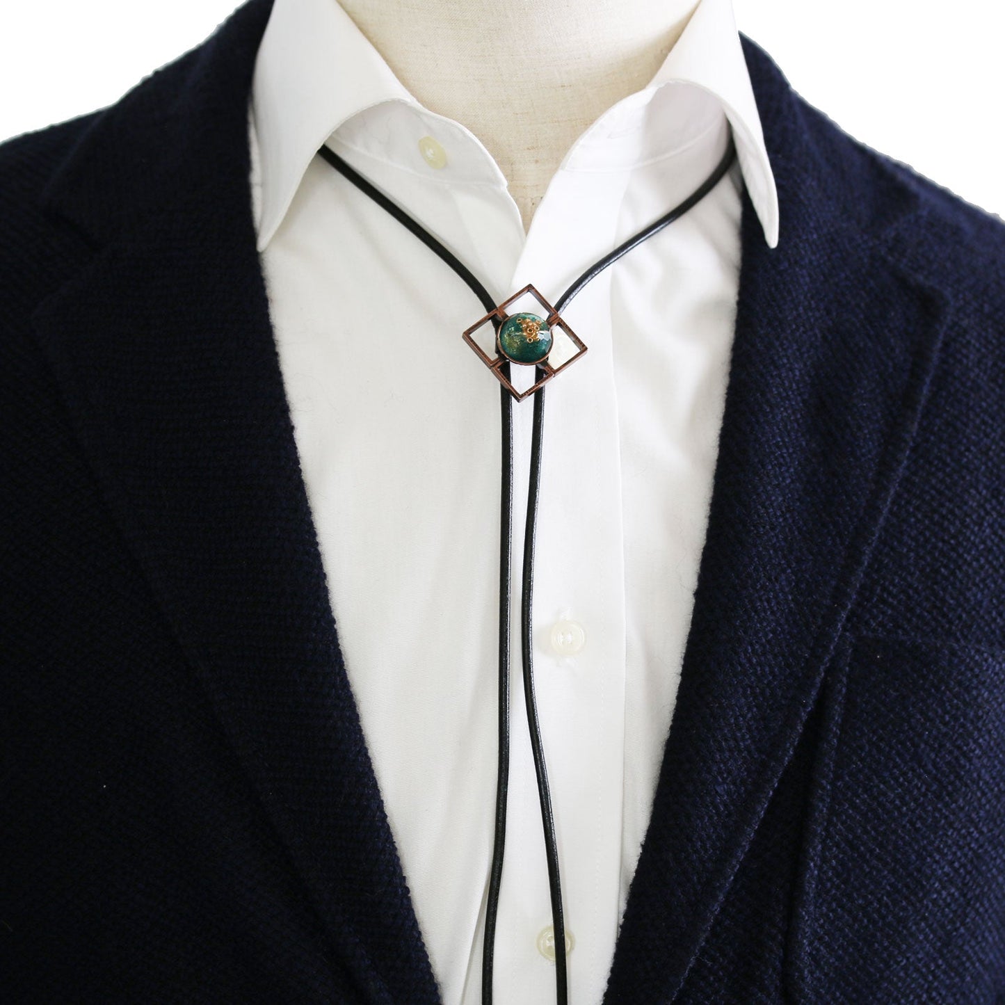 Leather Strap Bolo Tie Men's Necklace Green TAMARUSAN
