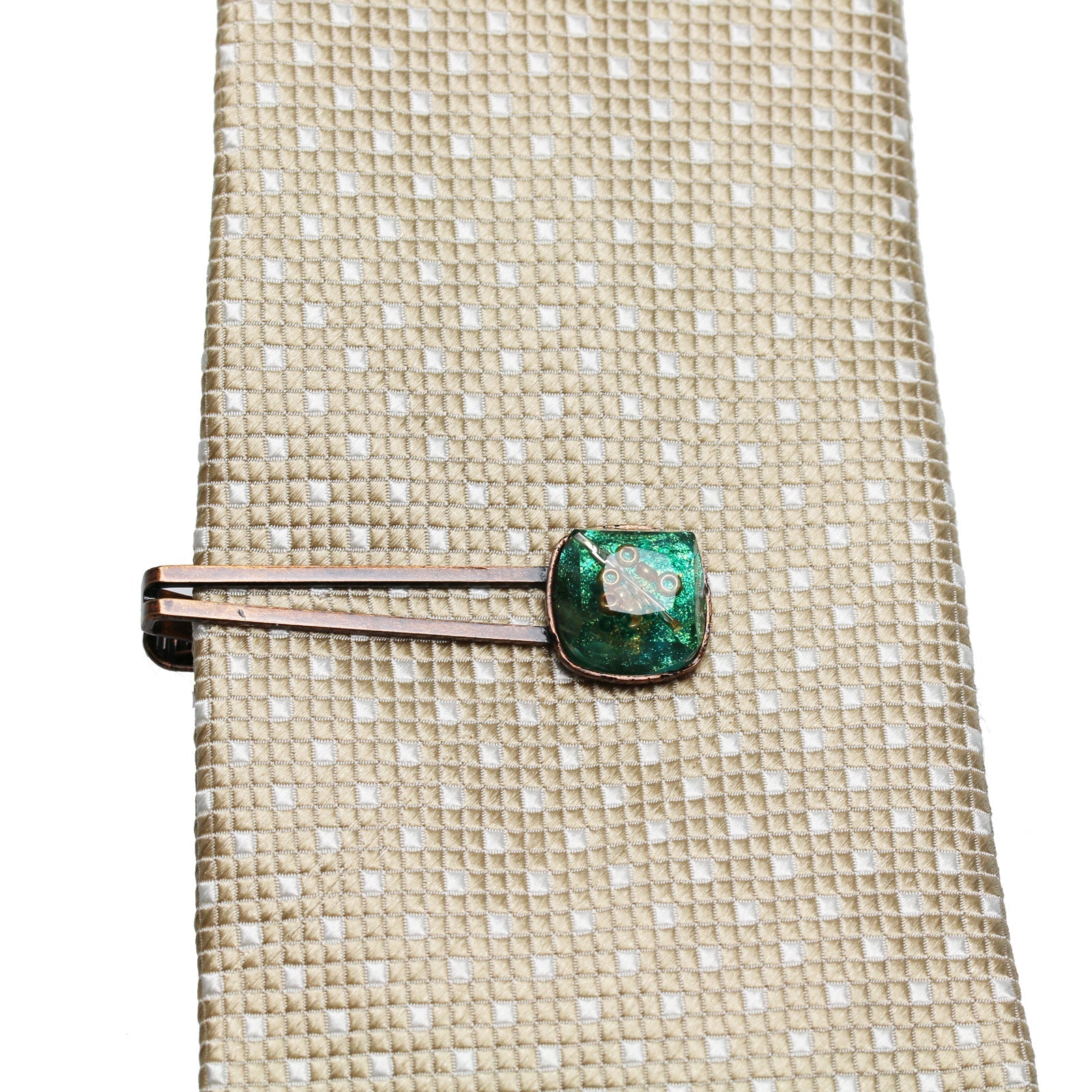 Simple Tie Clip Emerald Green Square TAMARUSAN