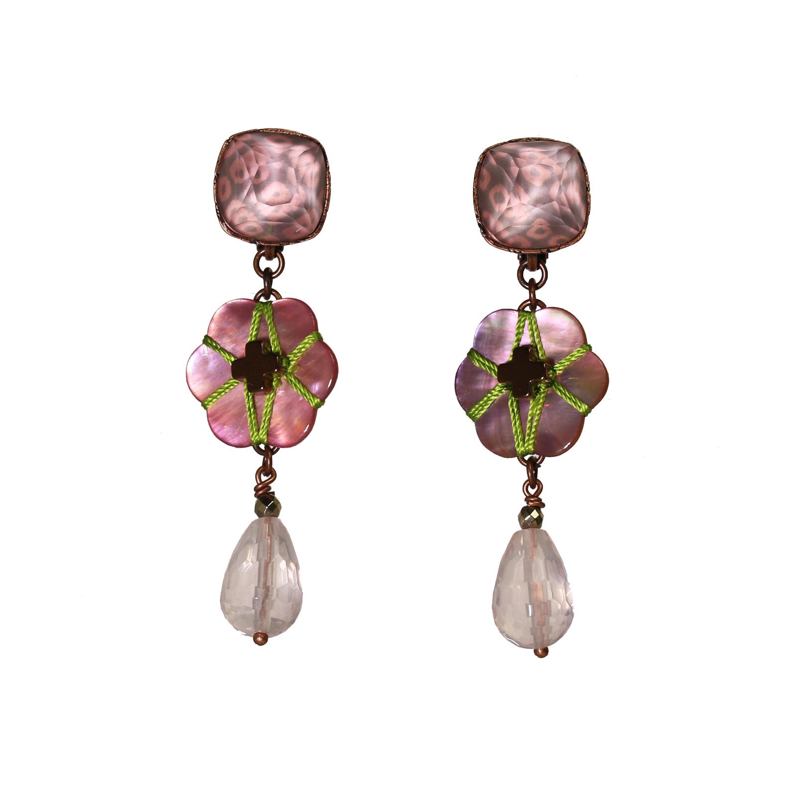 Pink Fawn Earring Clip Shell Rose Quartz Hematite TAMARUSAN