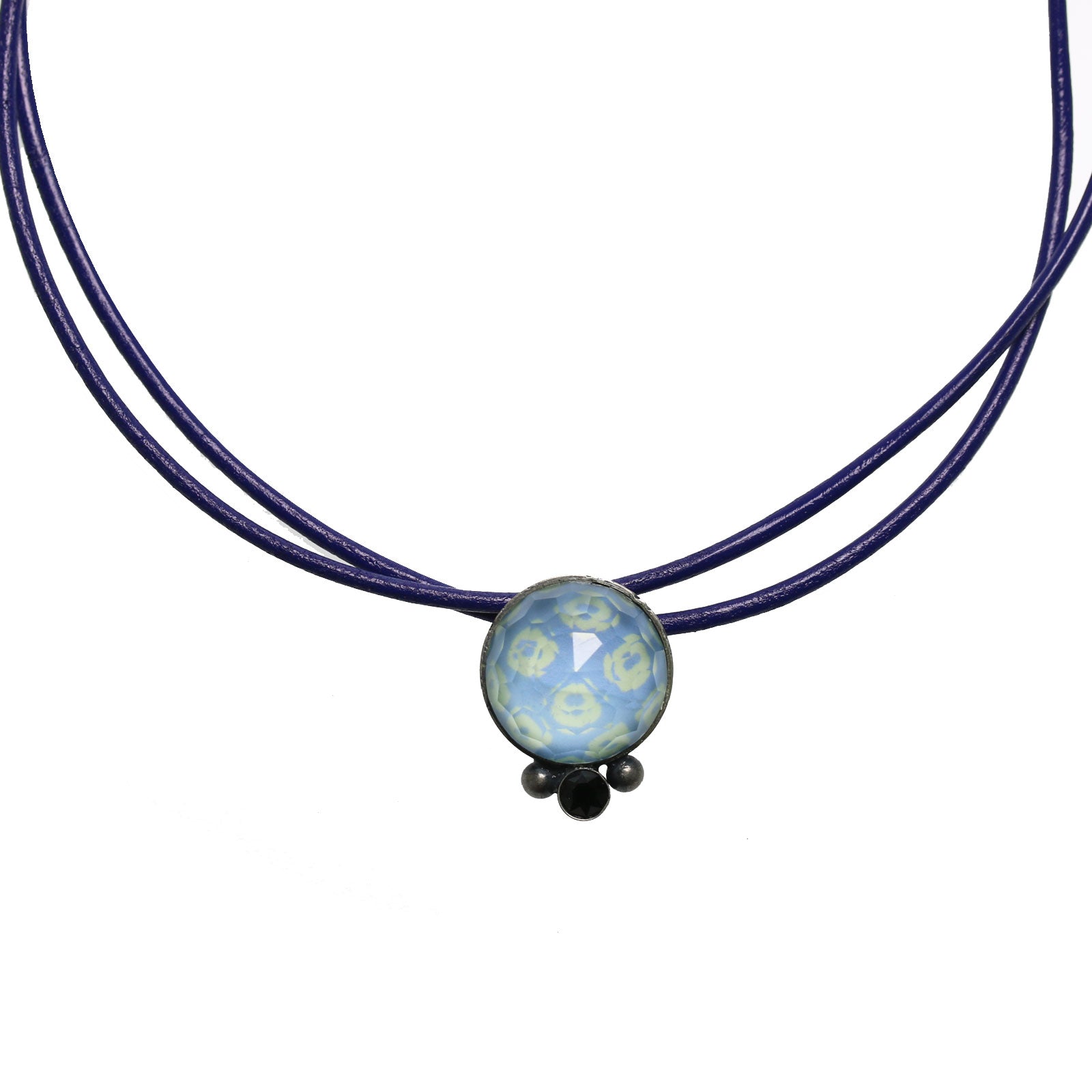 Blue Leather Choker Fawn Pattern TAMARUSAN