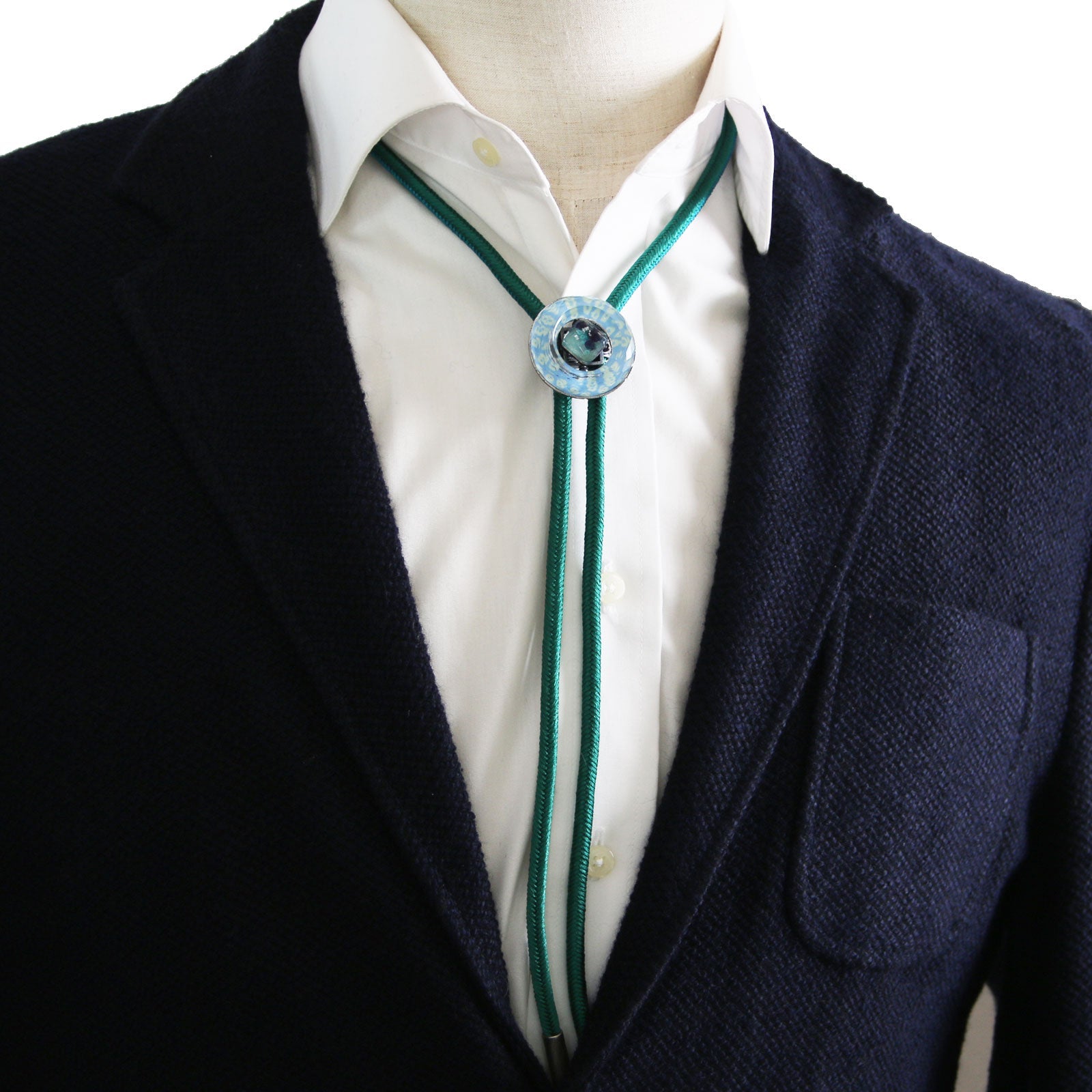Silk Braid Bolo Tie Fawn Light Blue Green TAMARUSAN