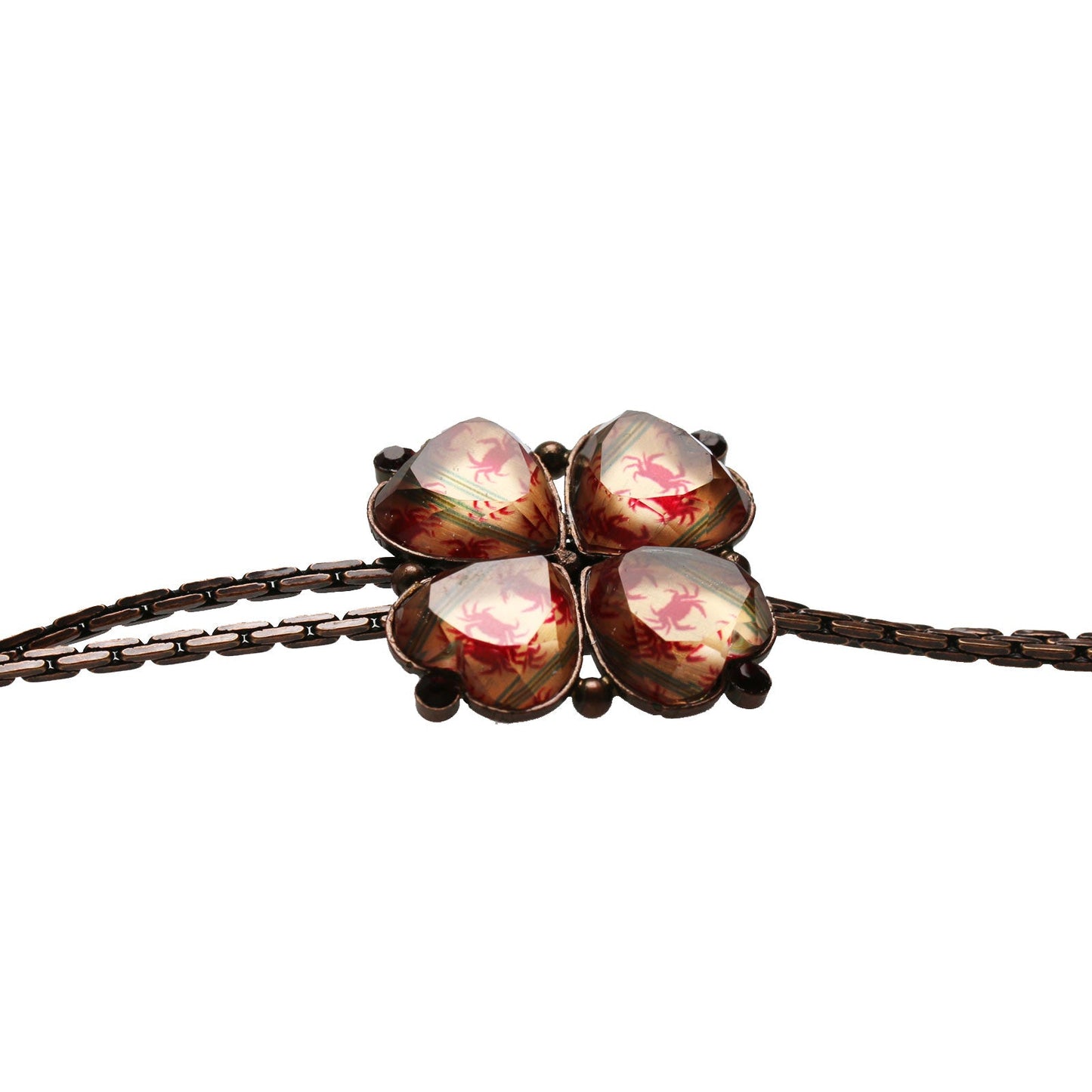 Chain Bolo Tie Crab Red Coral Flower TAMARUSAN
