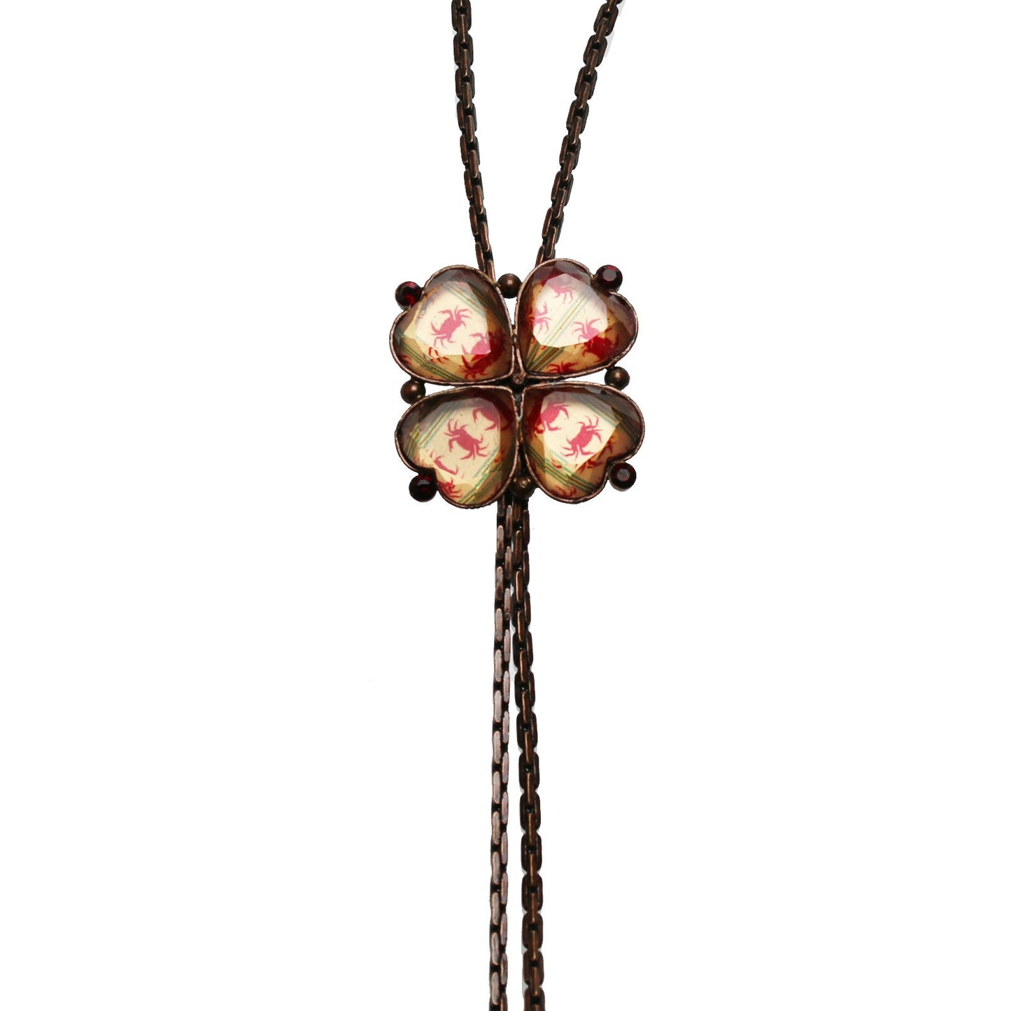 Chain Bolo Tie Crab Red Coral Flower TAMARUSAN