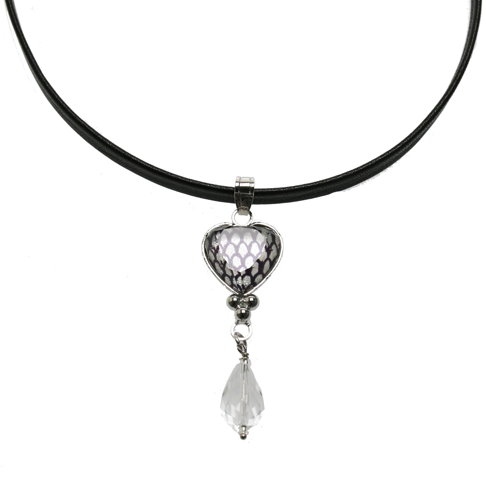Leather Choker Scales Silver Crystal TAMARUSAN