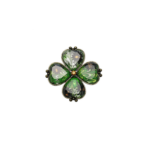 Brooch Marble Green Four-Leaf Clover TAMARUSAN