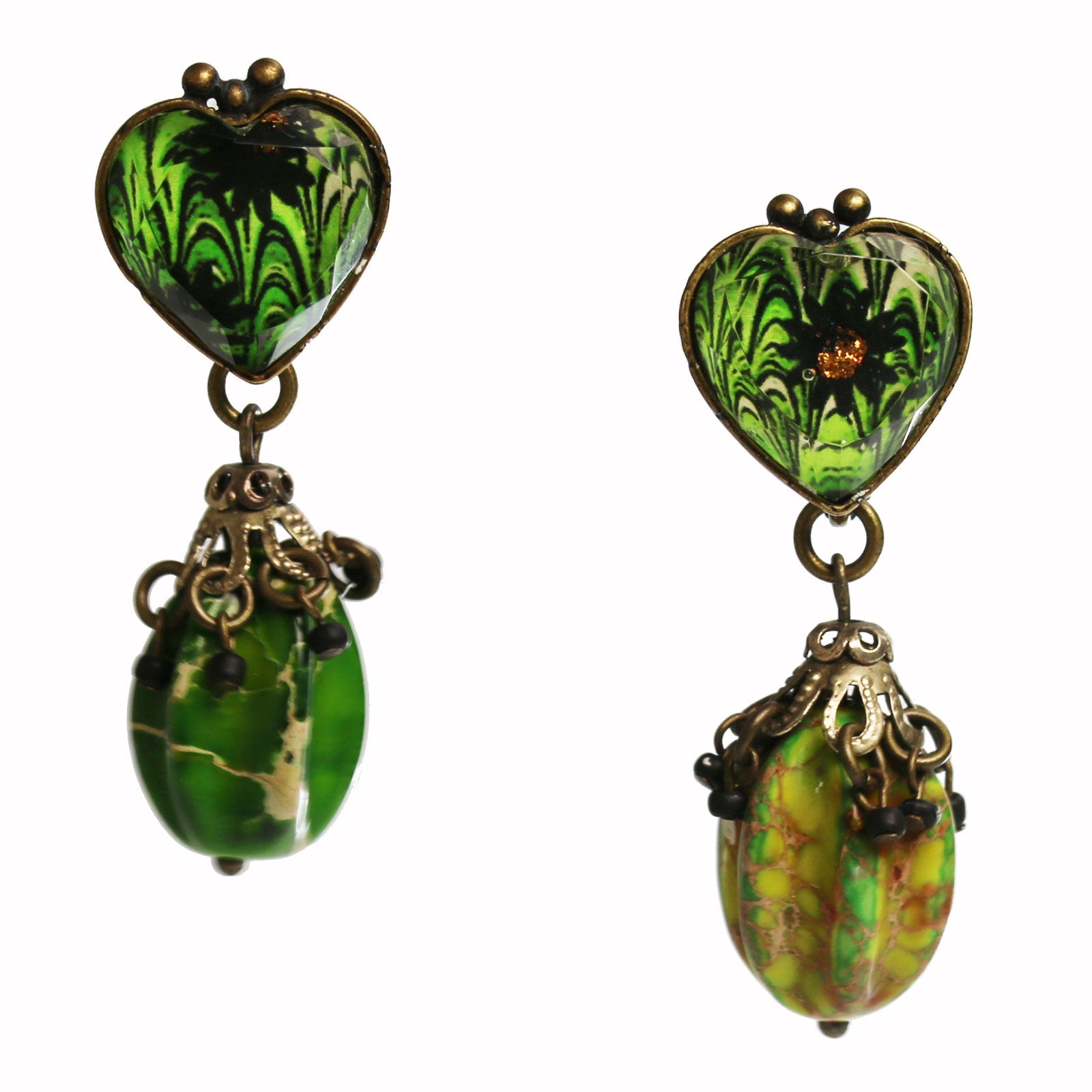 Earrings Green Marble Heart TAMARUSAN