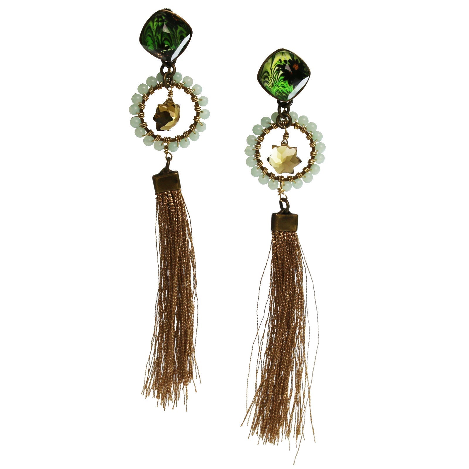 Earrings Tassel Marble Green TAMARUSAN