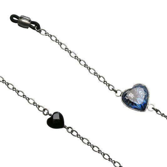 Eyeglass Chain Blue Marble Heart Onyx TAMARUSAN