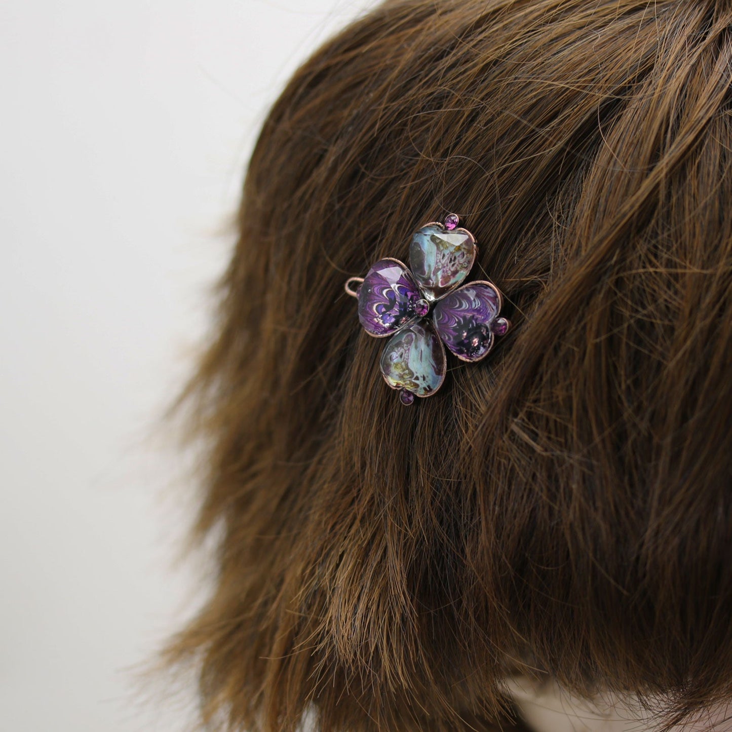 Hair Clip Clover Purple Flower Gift TAMARUSAN