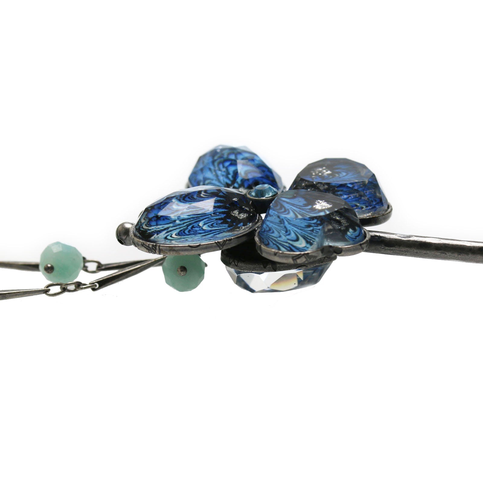 Hair Pin Stick Butterfly Blue Marble TAMARUSAN