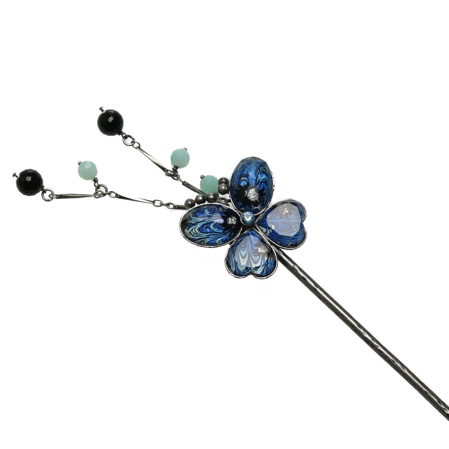 Hair Pin Stick Butterfly Blue Marble TAMARUSAN