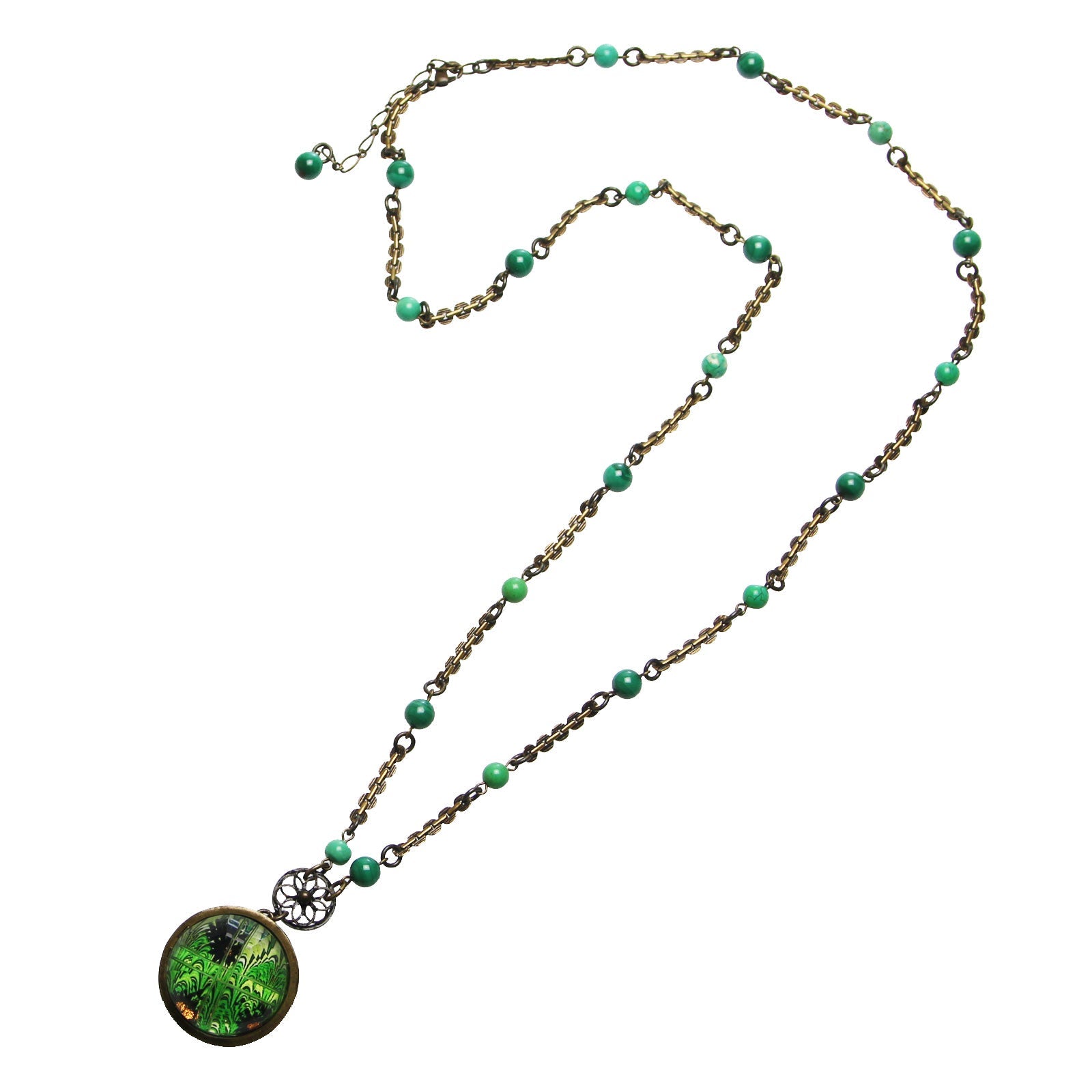 Long Necklace Turquoise Green Marble TAMARUSAN