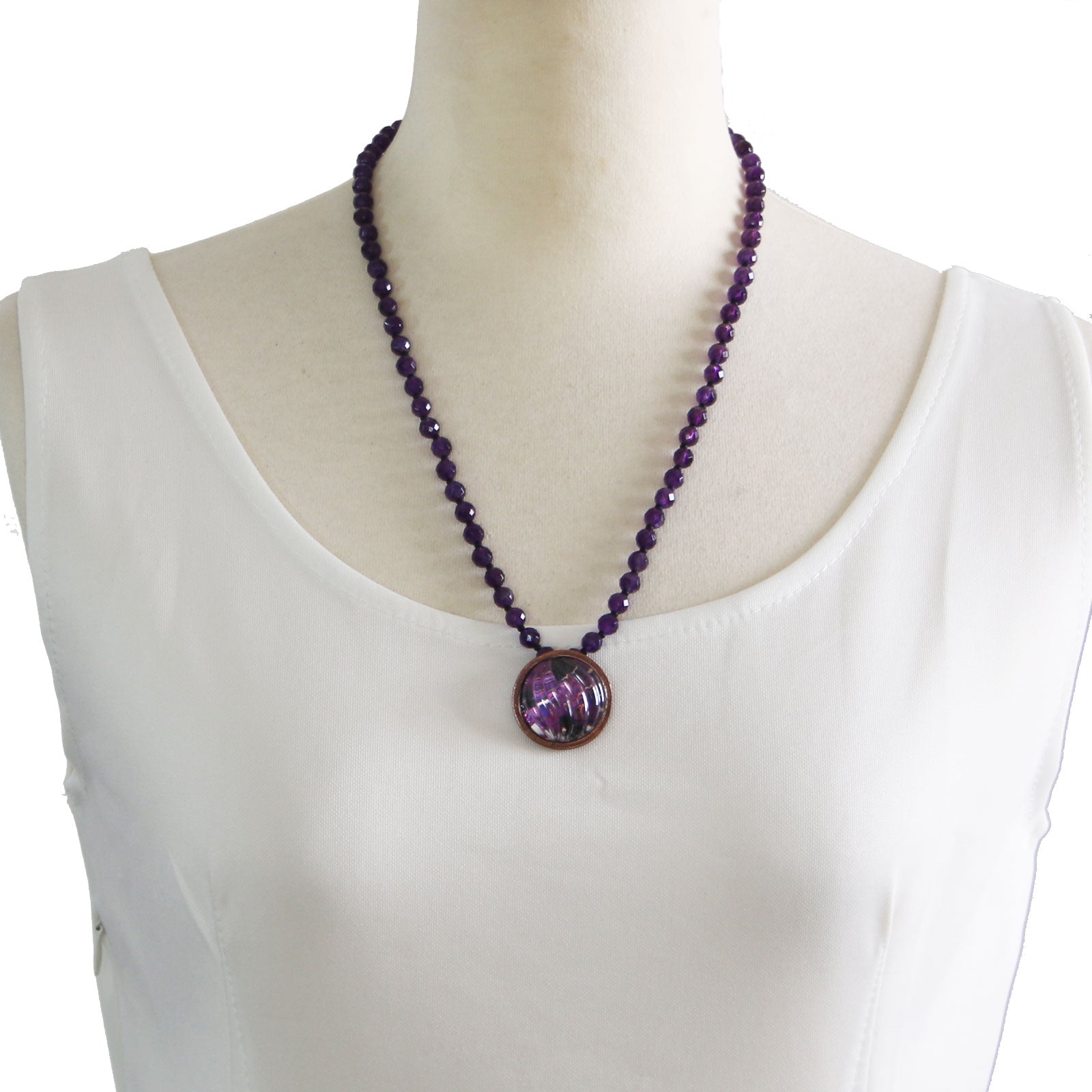 Long Necklace Amethyst Marble Purple TAMARUSAN