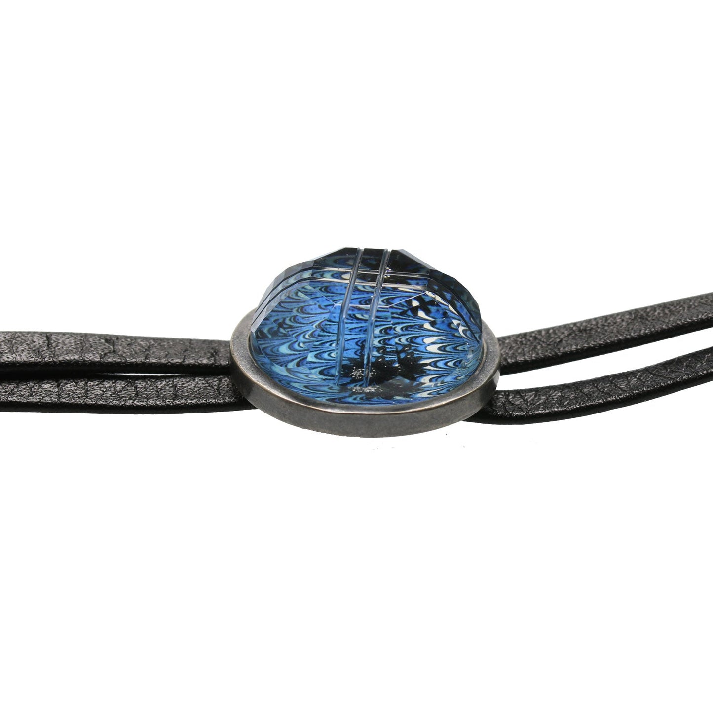 Leather Straps Bolo Tie Blue Marble TAMARUSAN