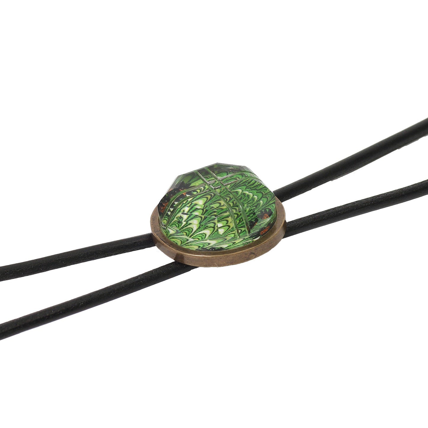 Leather Strap Bolo Tie Green Marble TAMARUSAN