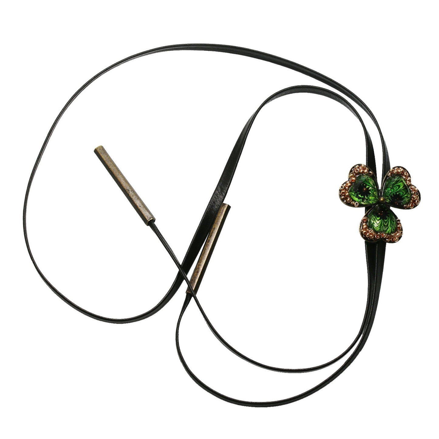 Leather Straps Bolo Tie Clover Marble Green TAMARUSAN
