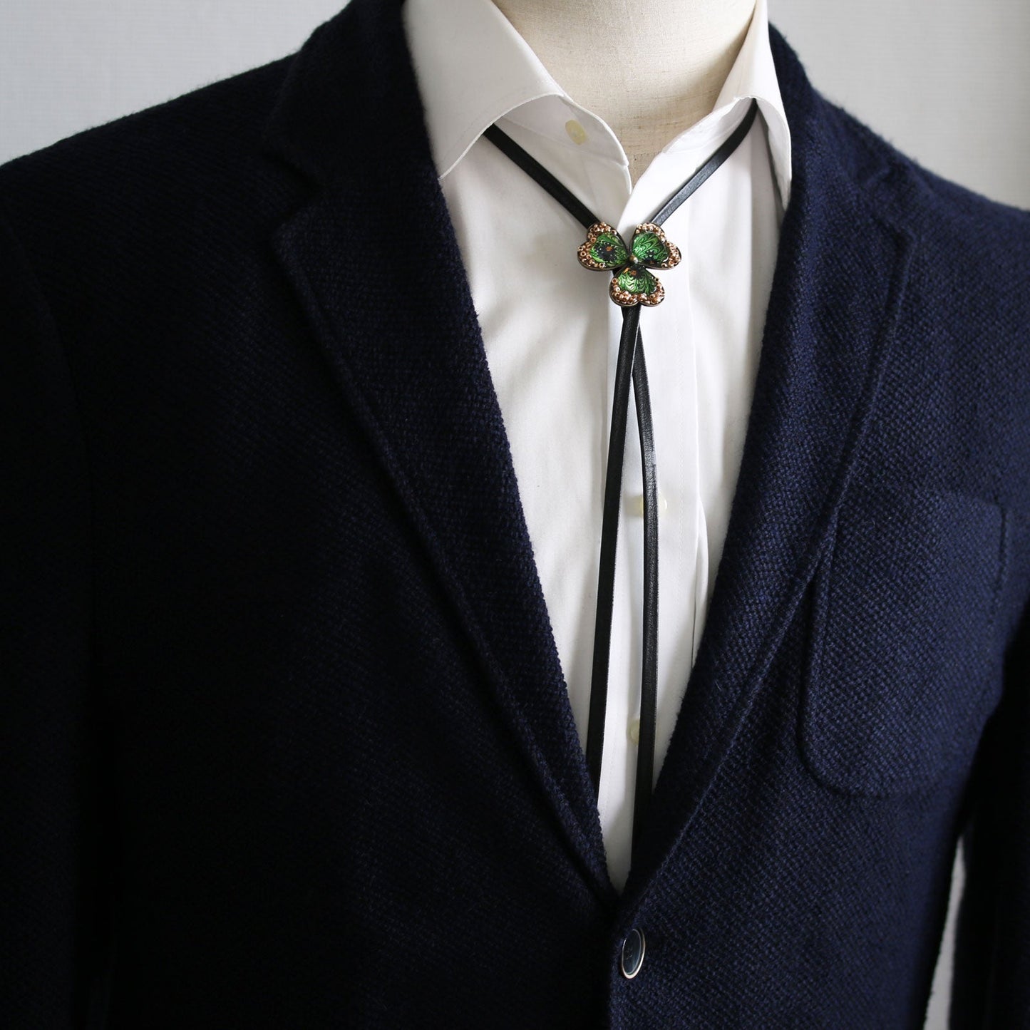 Leather Straps Bolo Tie Clover Marble Green TAMARUSAN