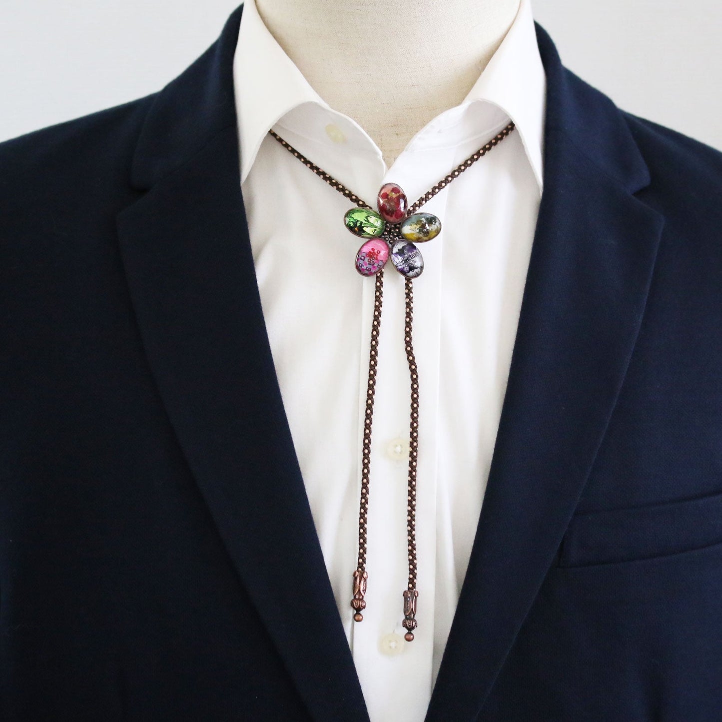Silk Braid Bolo Tie Flower Antique Mix Color TAMARUSAN