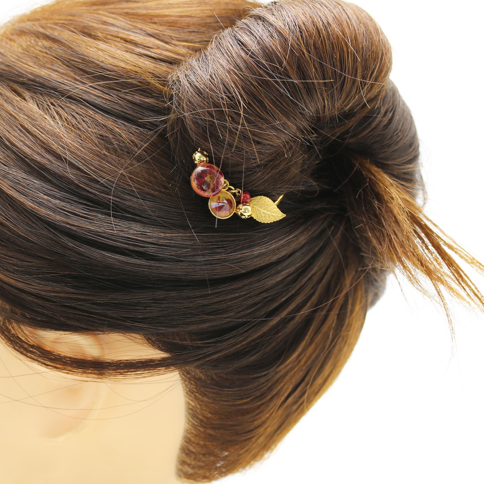 Hair Comb Red Coral Gold Small TAMARUSAN