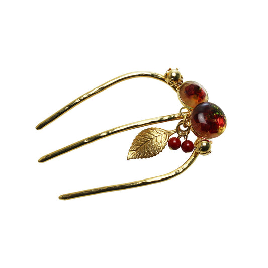 Hair Comb Red Coral Gold Small TAMARUSAN