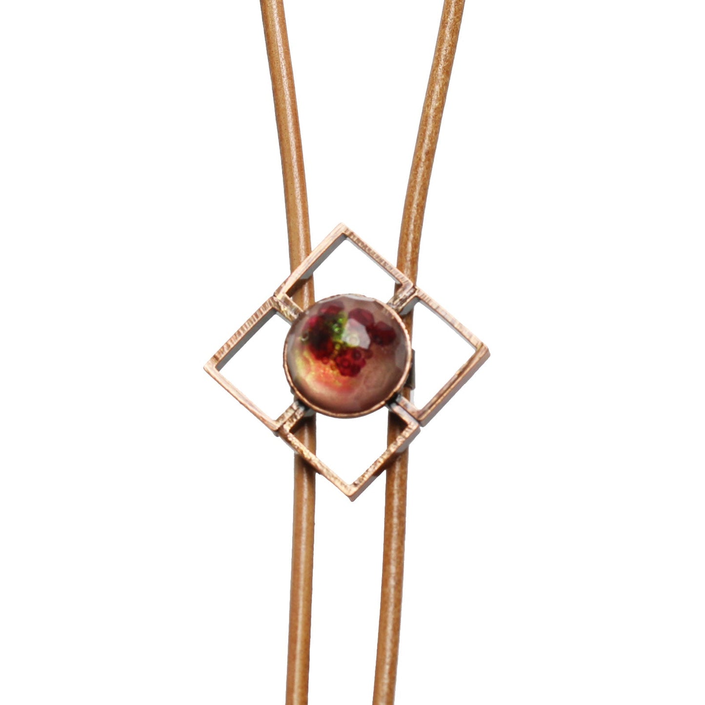 Leather Strap Bolo Tie Red Pink Resin TAMARUSAN