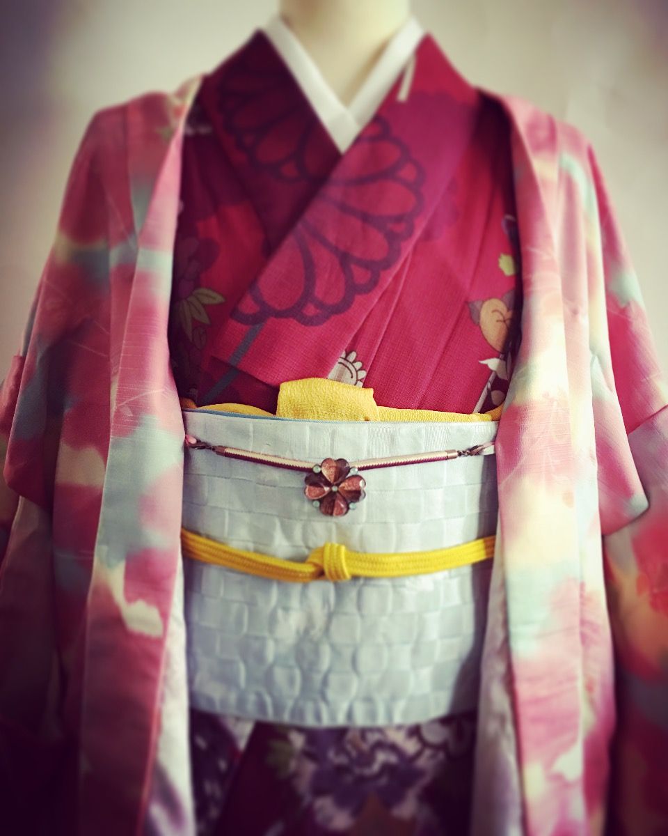 Haori Himo Pink Flower Kimono Coat TAMARUSAN