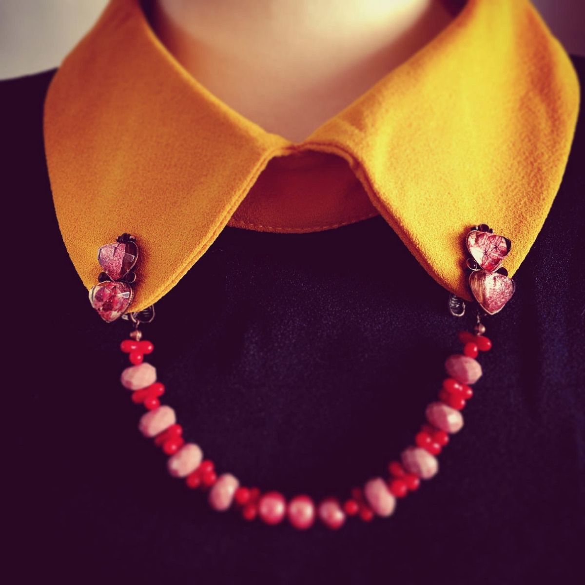 Collar Clip Coral Pink Heart TAMARUSAN