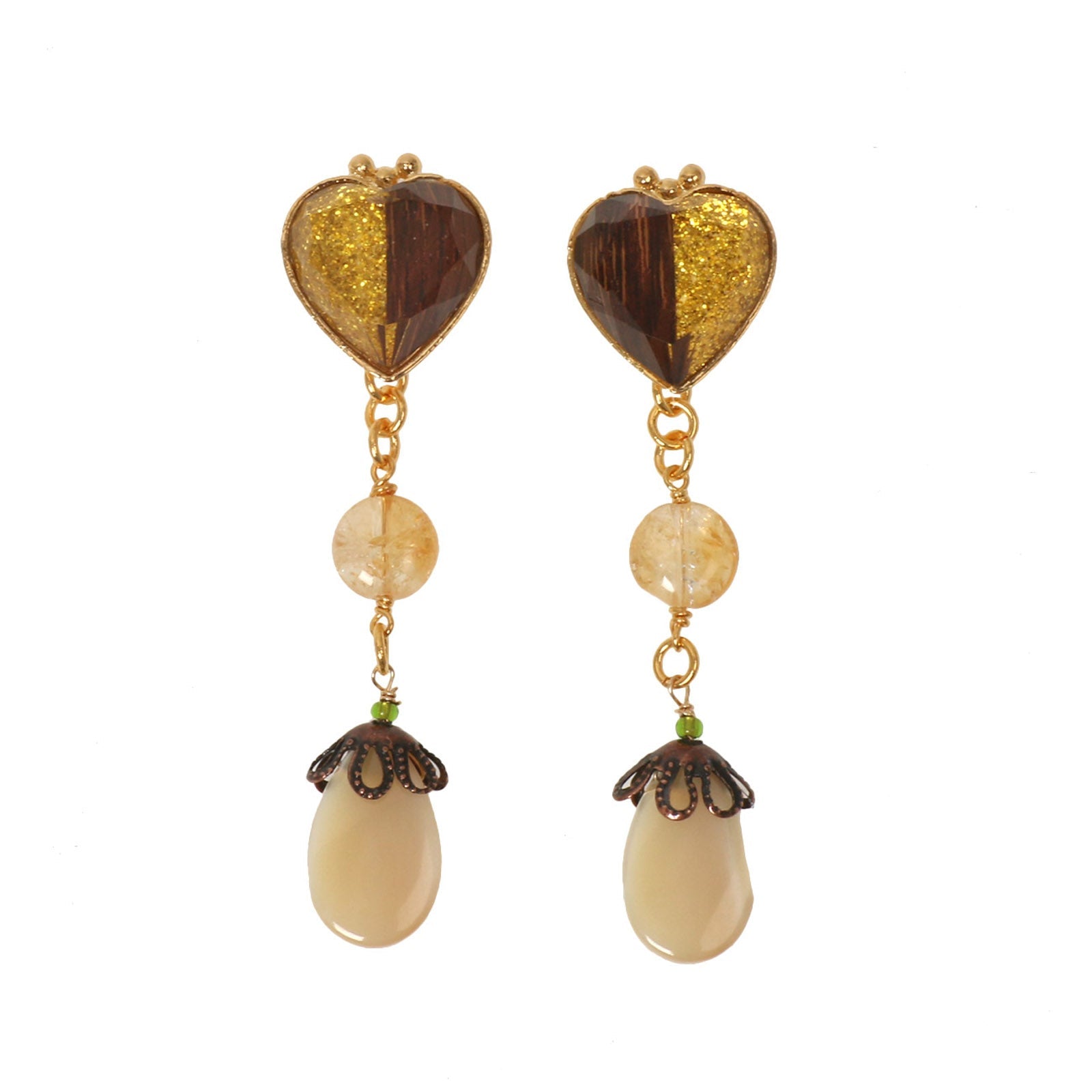 Pierced Earrings Heart Citrine Gold TAMARUSAN