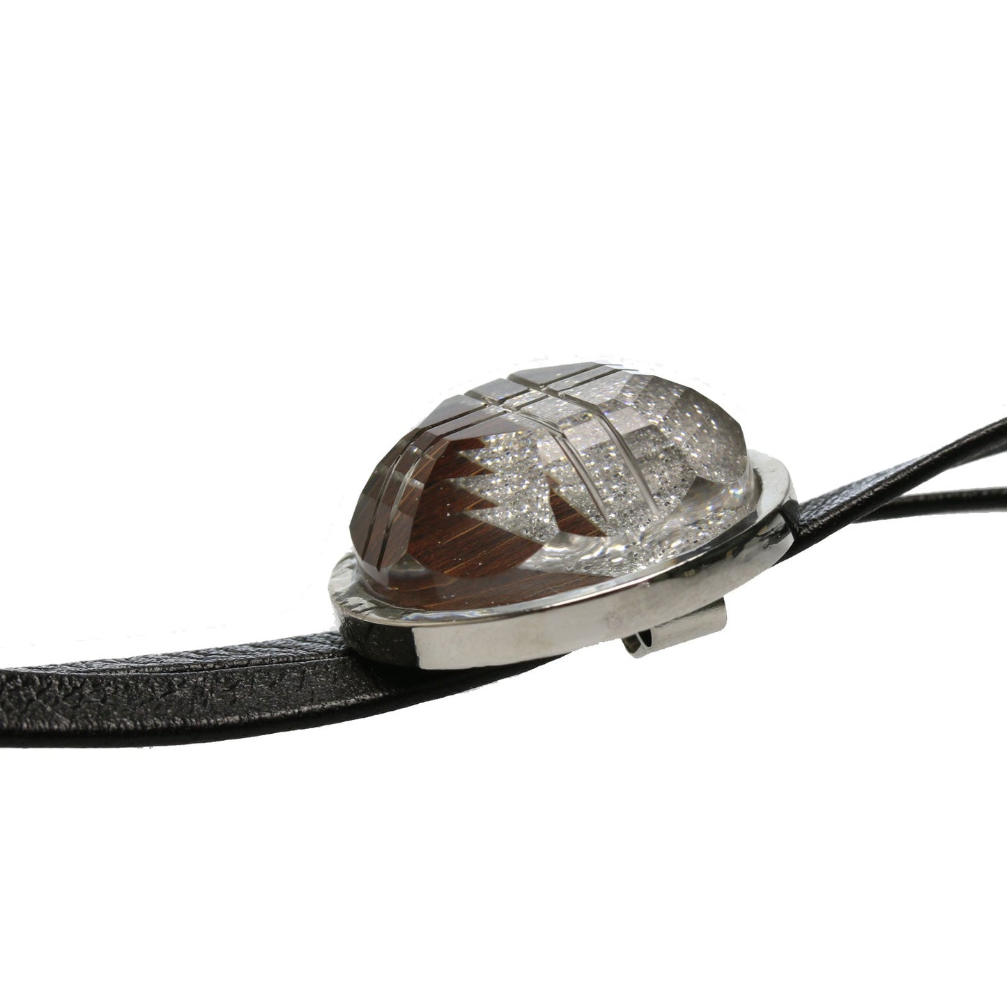 Leather Strap Bolo Tie Silver Lame Wood TAMARUSAN