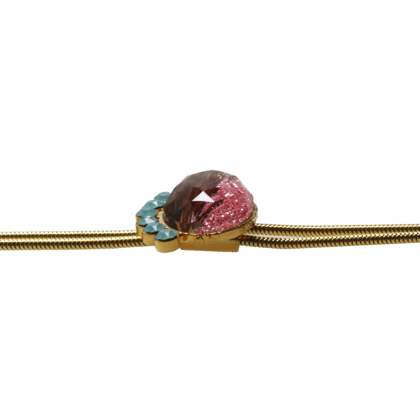 Chain Bolo Tie Wood Beads Turquoise Shell Pink TAMARUSAN