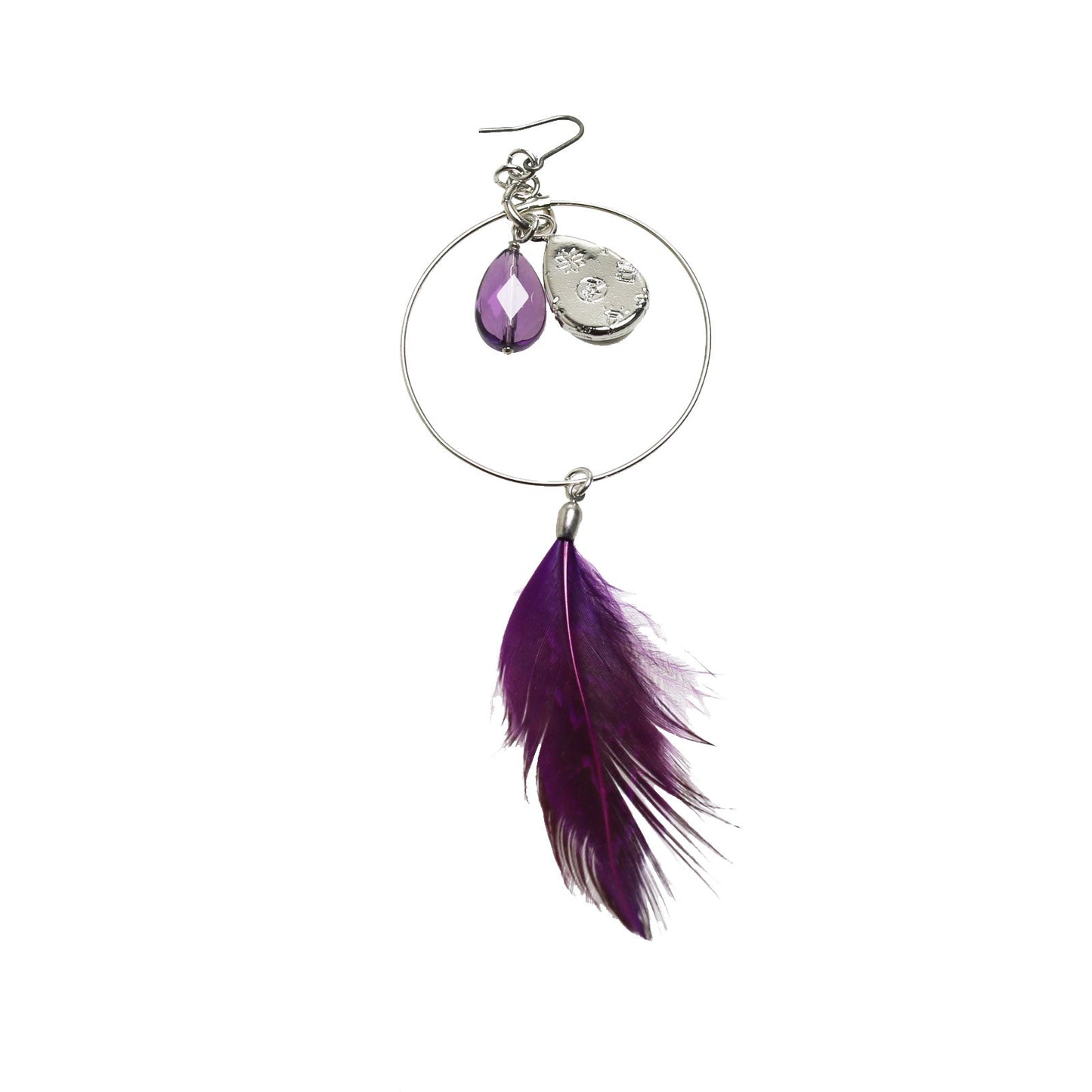 Hoop Hook Earwire Earrings Purple Feather Amethyst TAMARUSAN