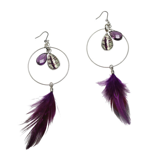 Hoop Hook Earwire Earrings Purple Feather Amethyst TAMARUSAN